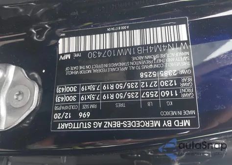 2021 Mercedes-Benz Glb 4Matic из США, поврежденный, VIN W1N4M4HB1MW107430